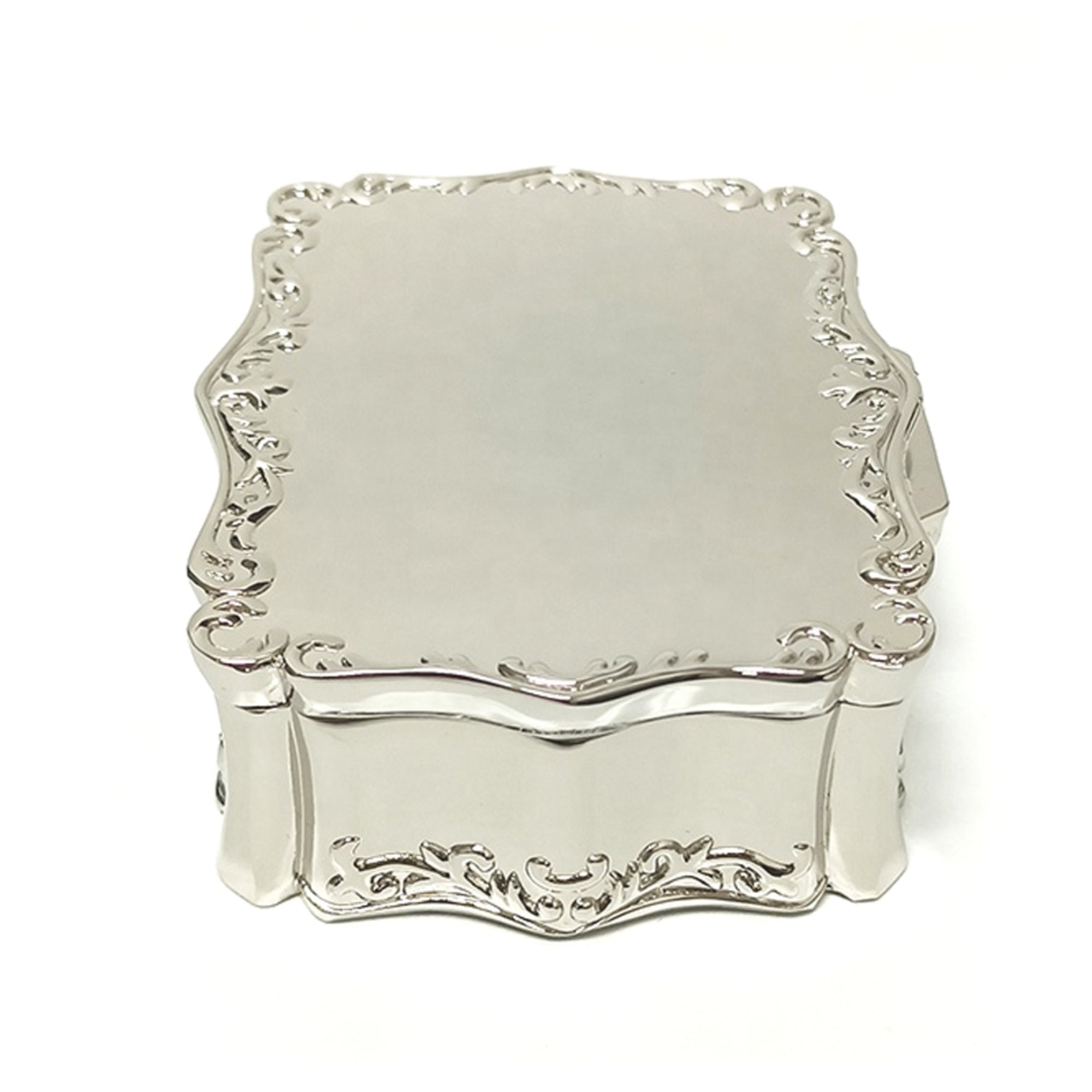 Personalized Baptism Jewelry Box with Cross – Silver Keepsake Box