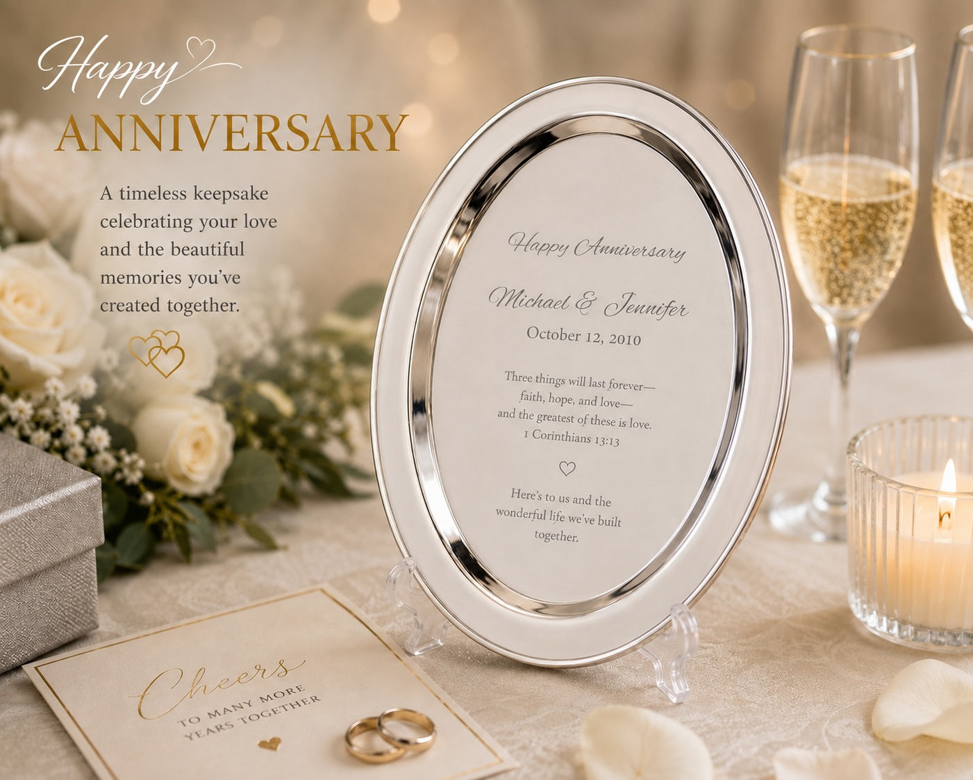 Personalized Silver Wedding Tray – Engraved Keepsake Gift for Couple