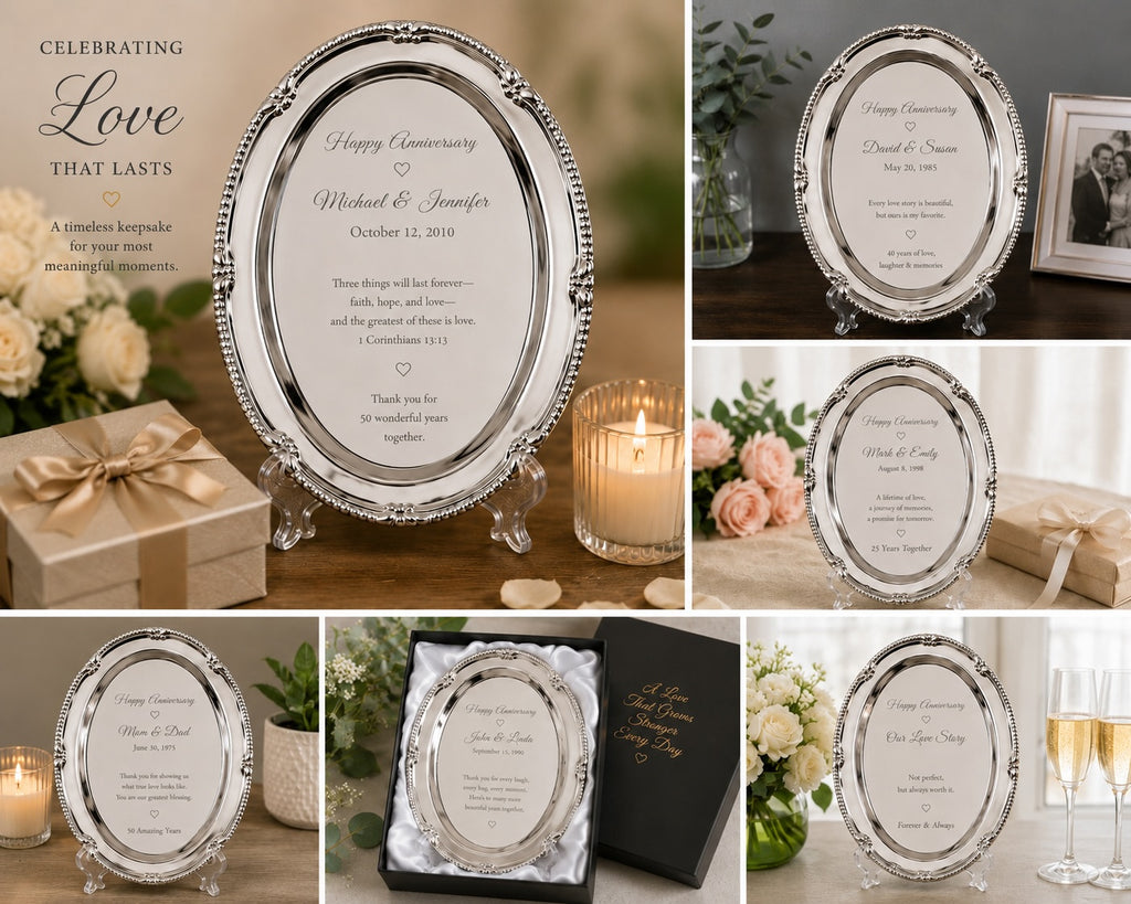 Personalized Silver Wedding Tray – Engraved Keepsake Gift for Couple