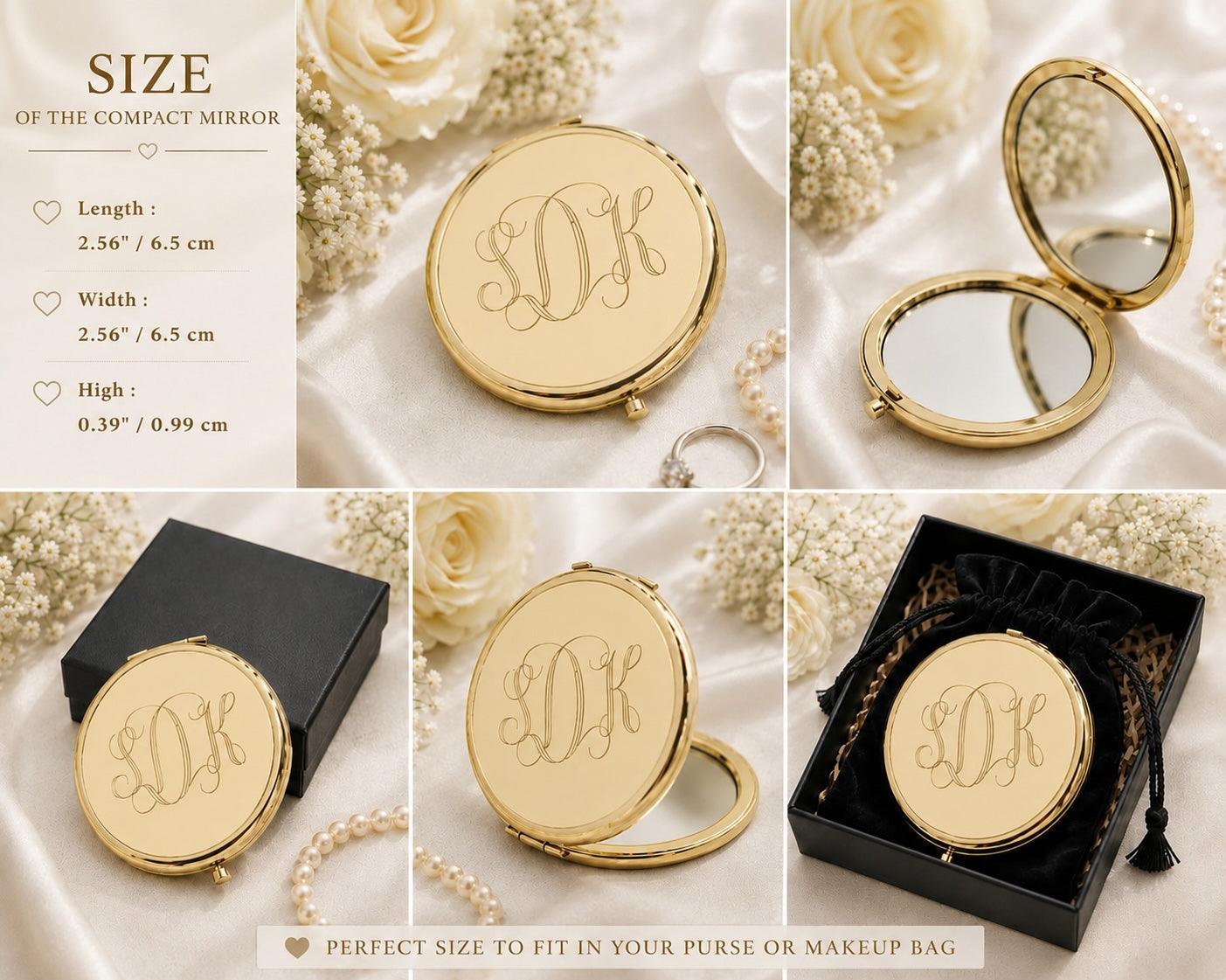 Personalized Bridesmaid Silver Compact Mirror | Engraved Stainless Steel Pocket Mirror | Custom Wedding Party Gift