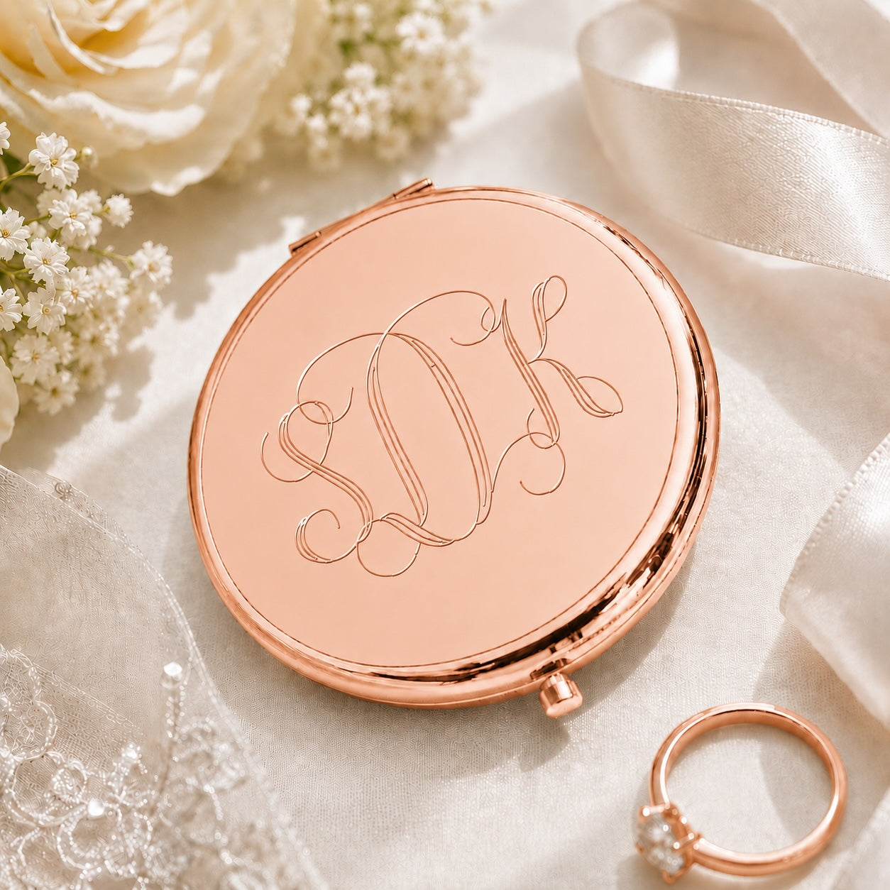 Personalized Bridesmaid Silver Compact Mirror | Engraved Stainless Steel Pocket Mirror | Custom Wedding Party Gift