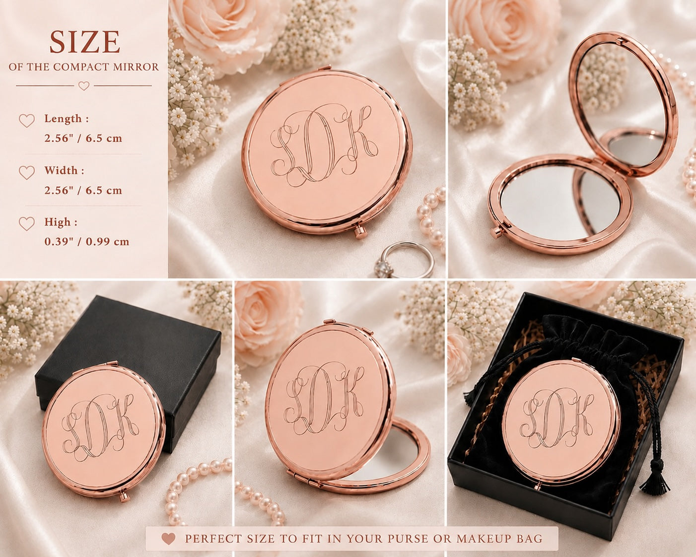 Personalized Bridesmaid Silver Compact Mirror | Engraved Stainless Steel Pocket Mirror | Custom Wedding Party Gift