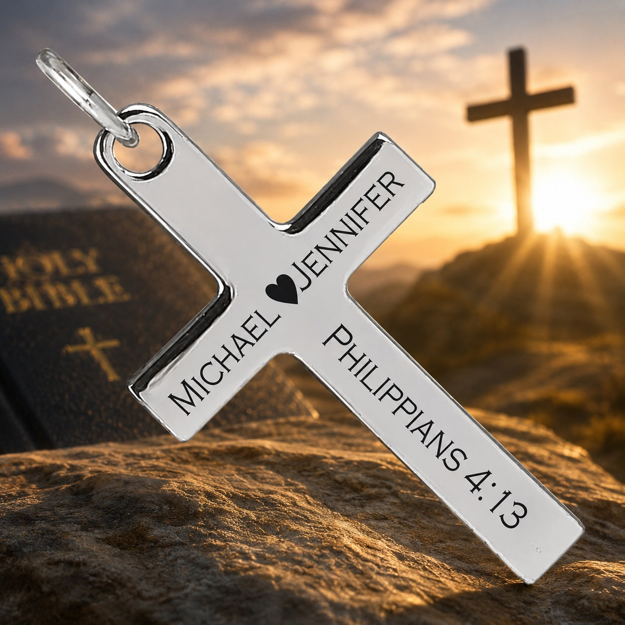 Custom Engraved 925 Sterling Silver Cross Necklace | Personalized Silver Cross Pendant | Christian Gift for Men & Women