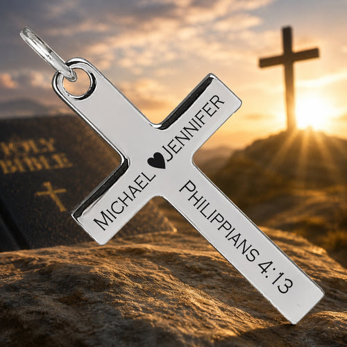 Custom Engraved 925 Sterling Silver Cross Necklace | Personalized Silver Cross Pendant | Christian Gift for Men & Women