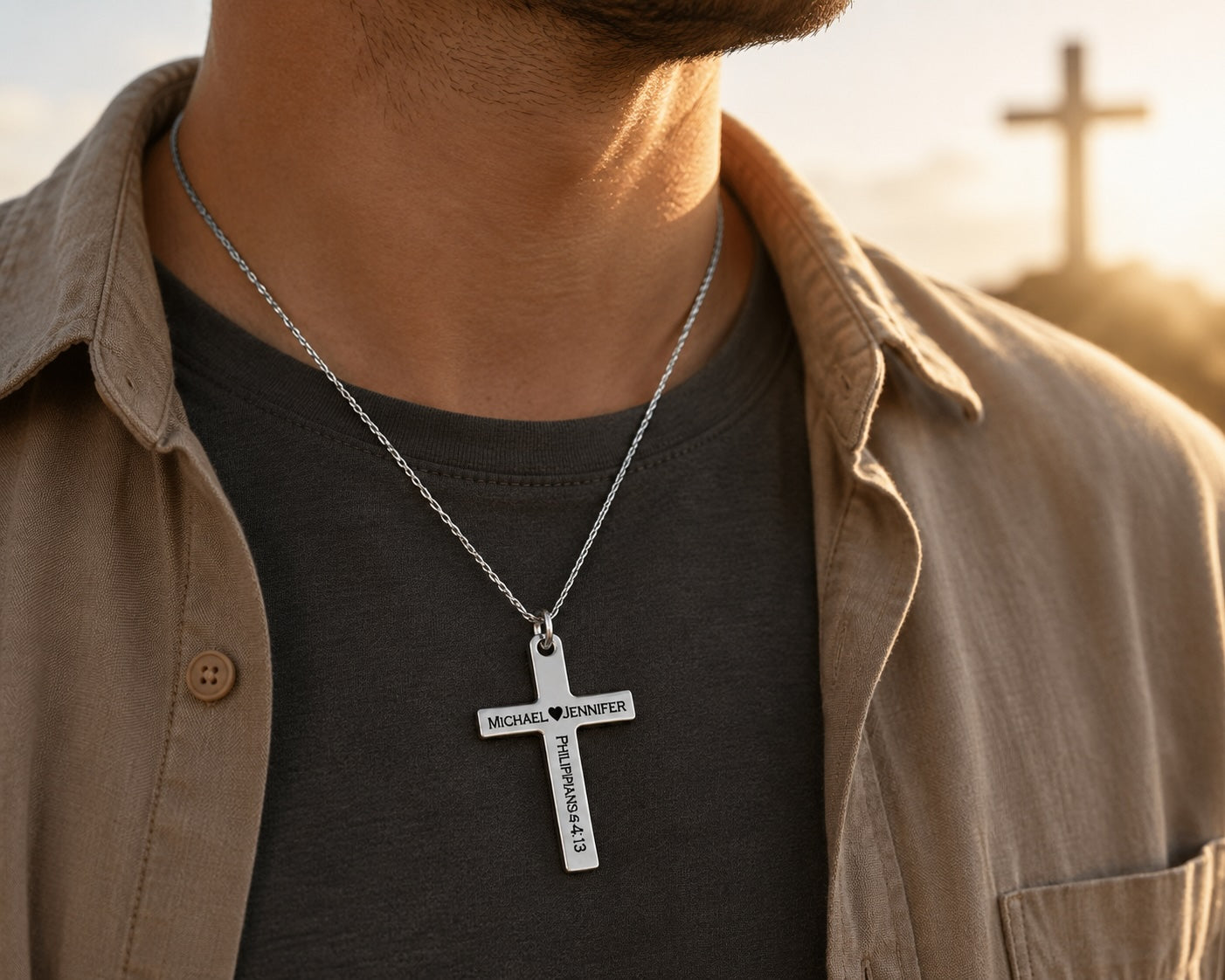 Custom Engraved 925 Sterling Silver Cross Necklace | Personalized Silver Cross Pendant | Christian Gift for Men & Women