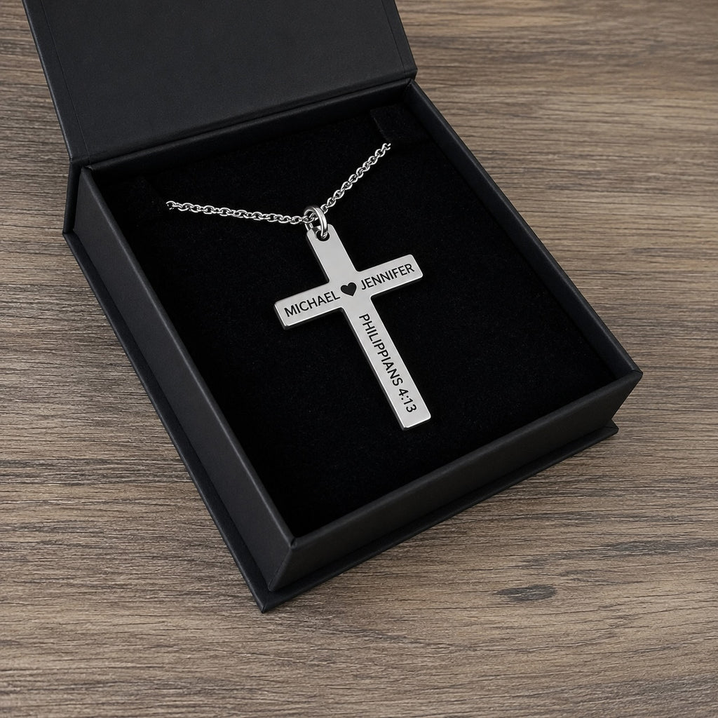 Custom Engraved 925 Sterling Silver Cross Necklace | Personalized Silver Cross Pendant | Christian Gift for Men & Women