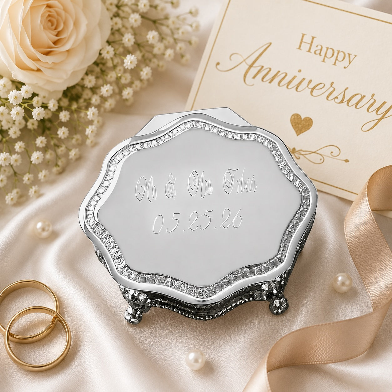 Personalized Victorian Silver Jewelry Box | Custom Engraved Keepsake Box | Vintage Jewelry Box Gift for Her