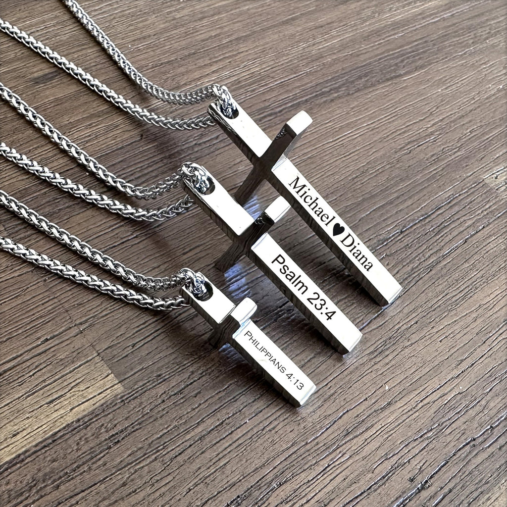 Personalized Stainless Steel Cross Necklace for Men