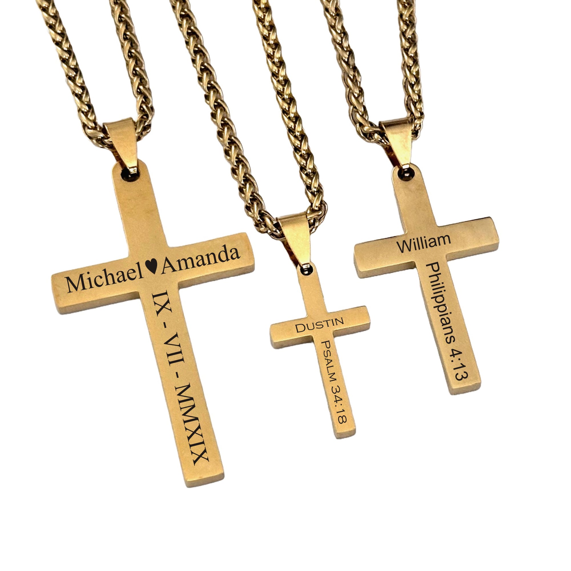 Personalized 18K Gold Plated Cross Necklace | Custom Engraved Christian Gift