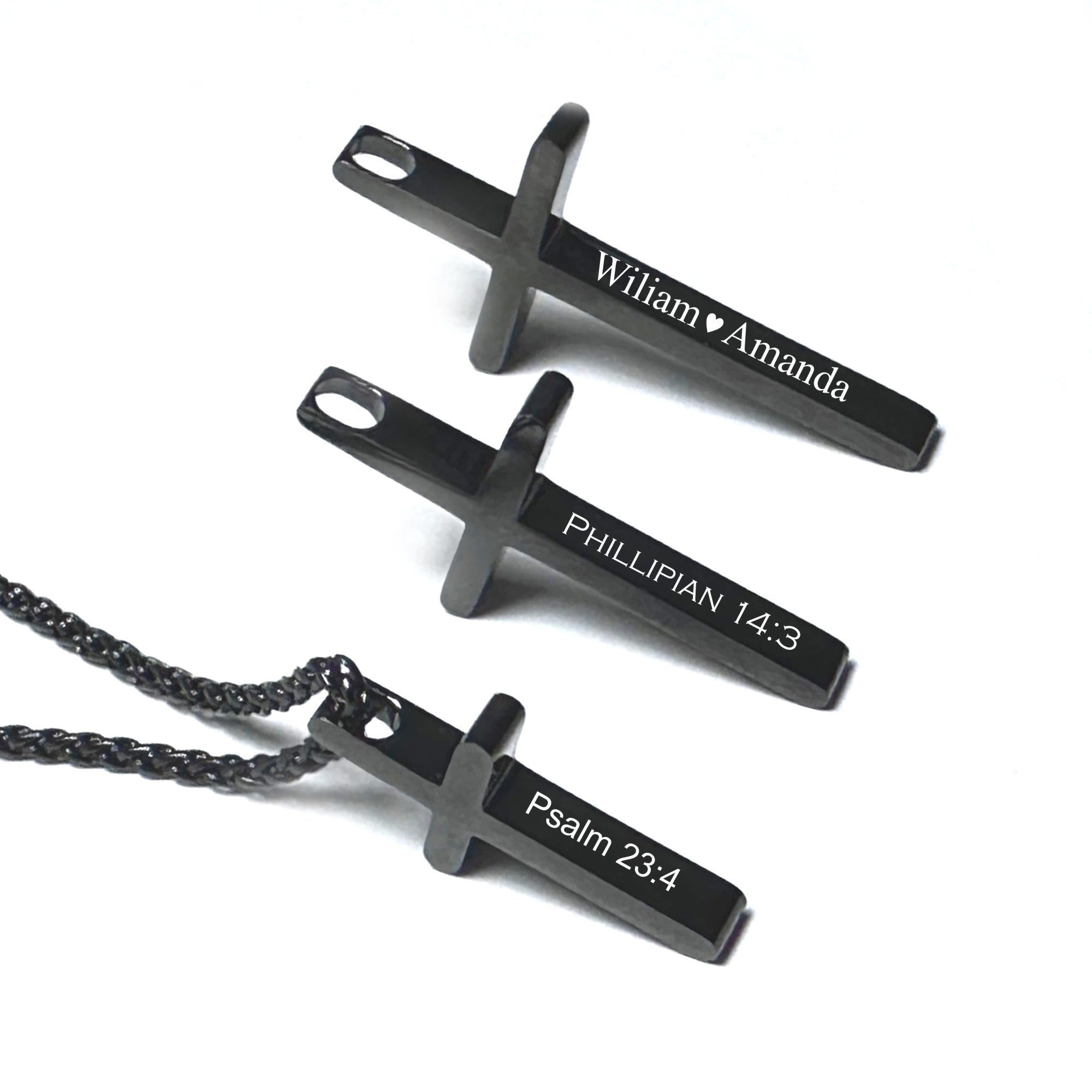 Personalized Black Stainless Steel Cross Necklace | Custom Engraved Christian Gift