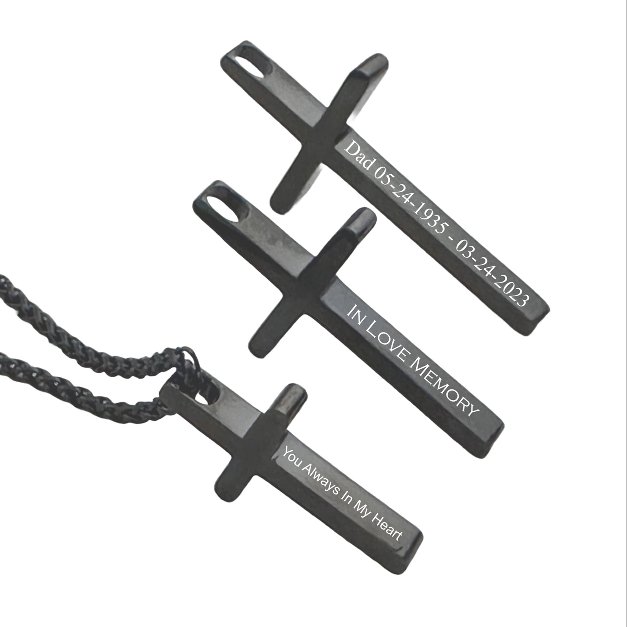 Personalized Black Stainless Steel Cross Necklace | Custom Engraved Christian Gift