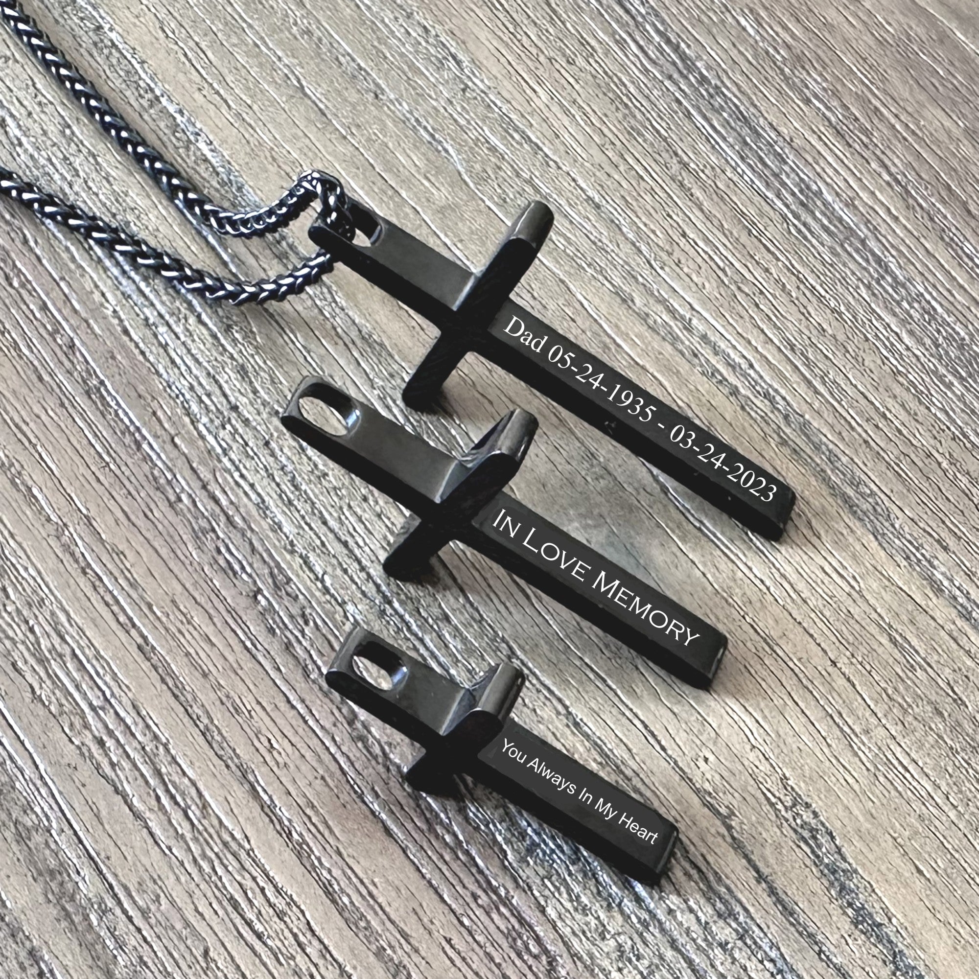 Personalized Black Stainless Steel Cross Necklace | Custom Engraved Christian Gift
