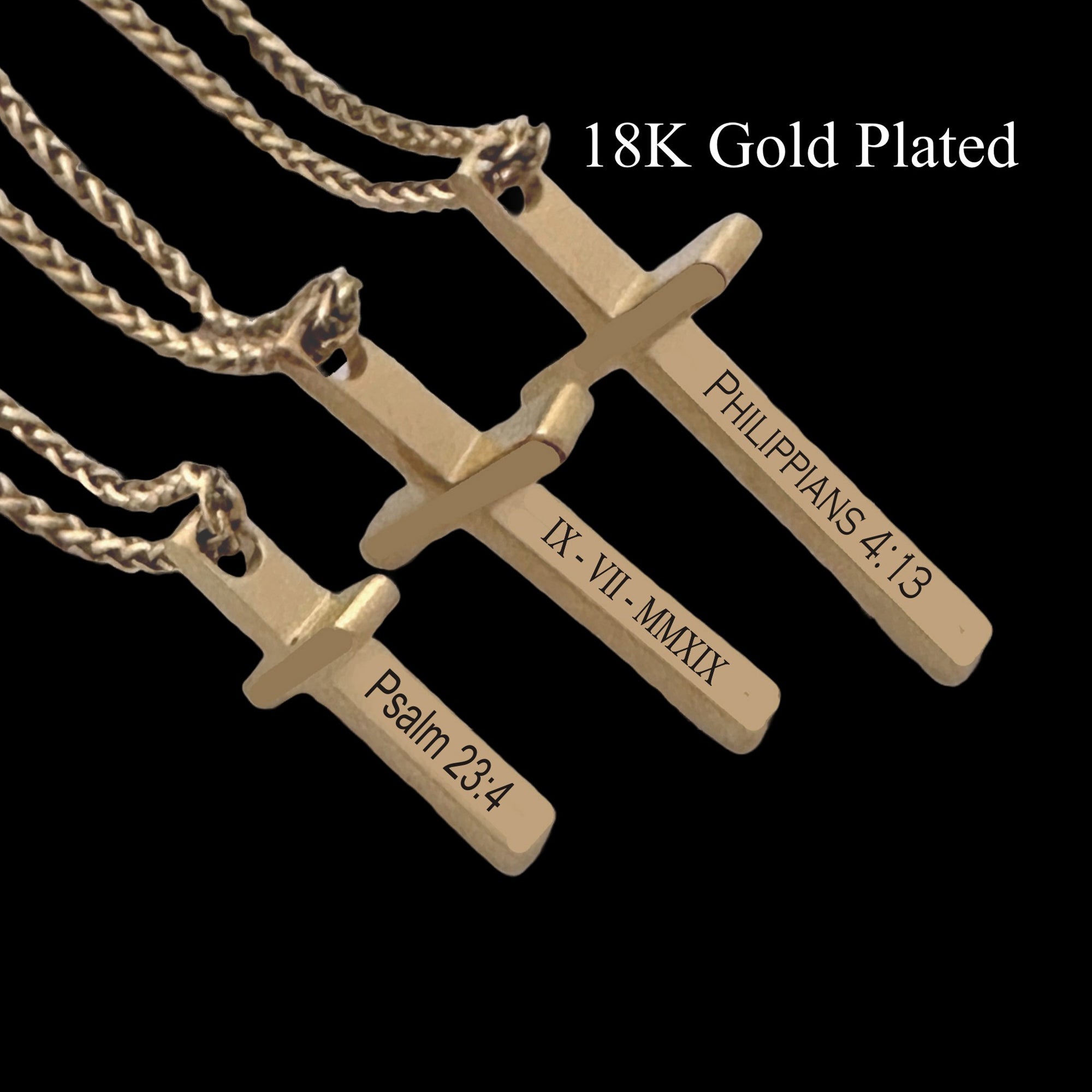Personalized 18K Gold Plated Cross Necklace | Engraved Christian Gift