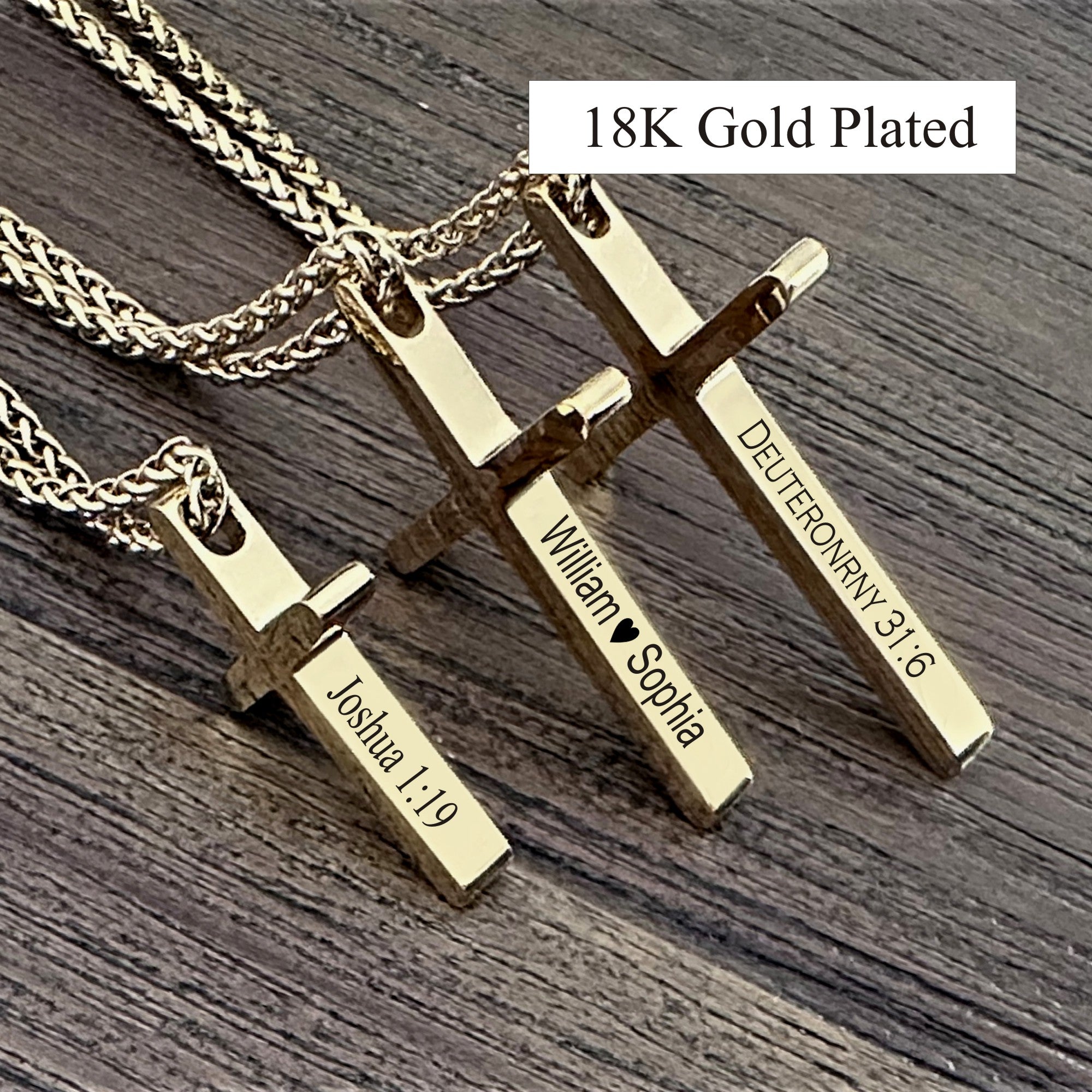 Personalized 18K Gold Plated Cross Necklace | Engraved Christian Gift