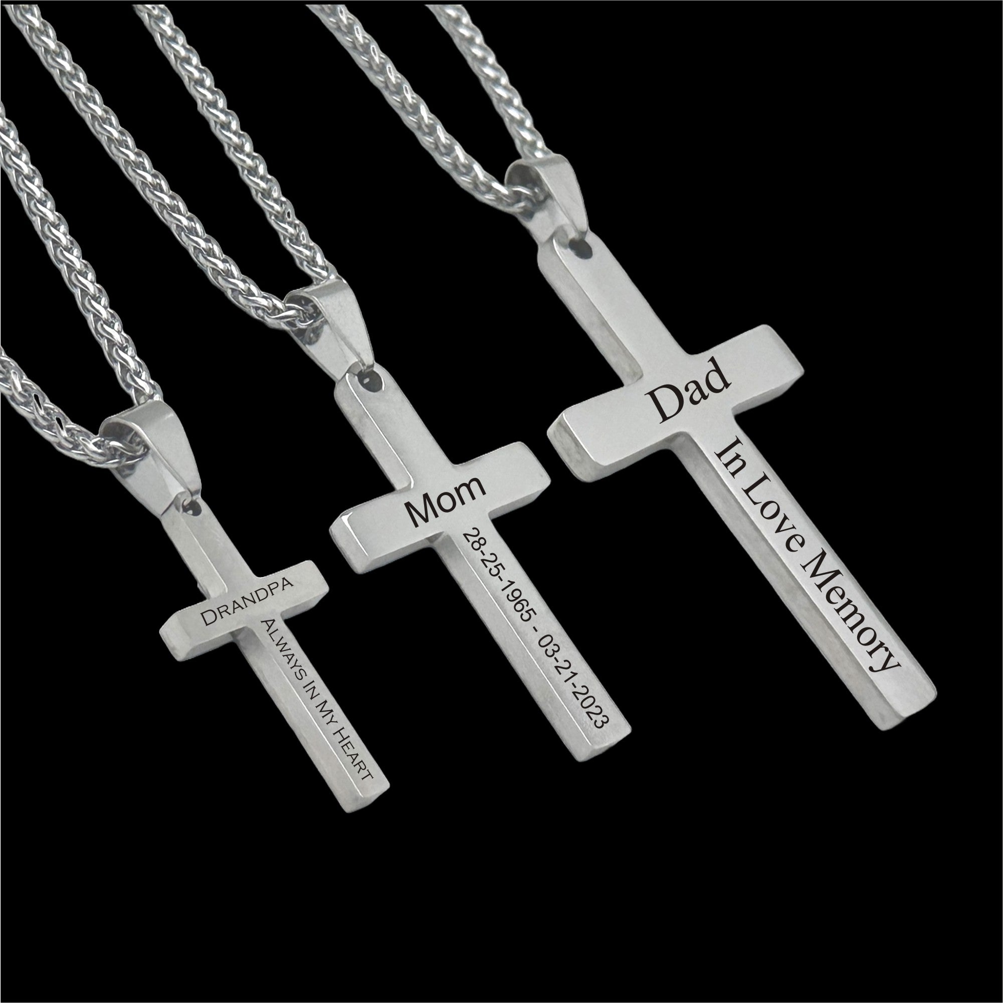 Personalized Stainless Steel Cross Necklace | Custom Engraved Christian Gift
