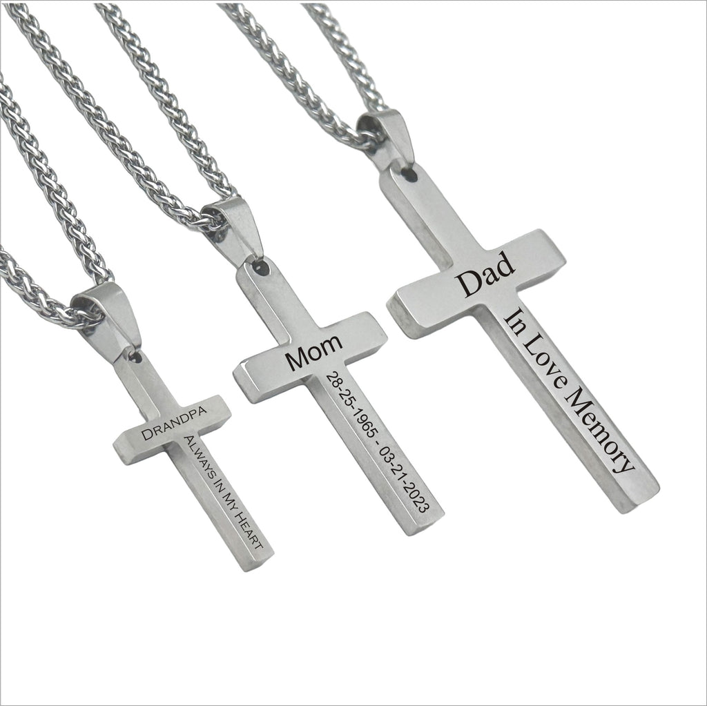 Personalized Stainless Steel Cross Necklace | Custom Engraved Christian Gift