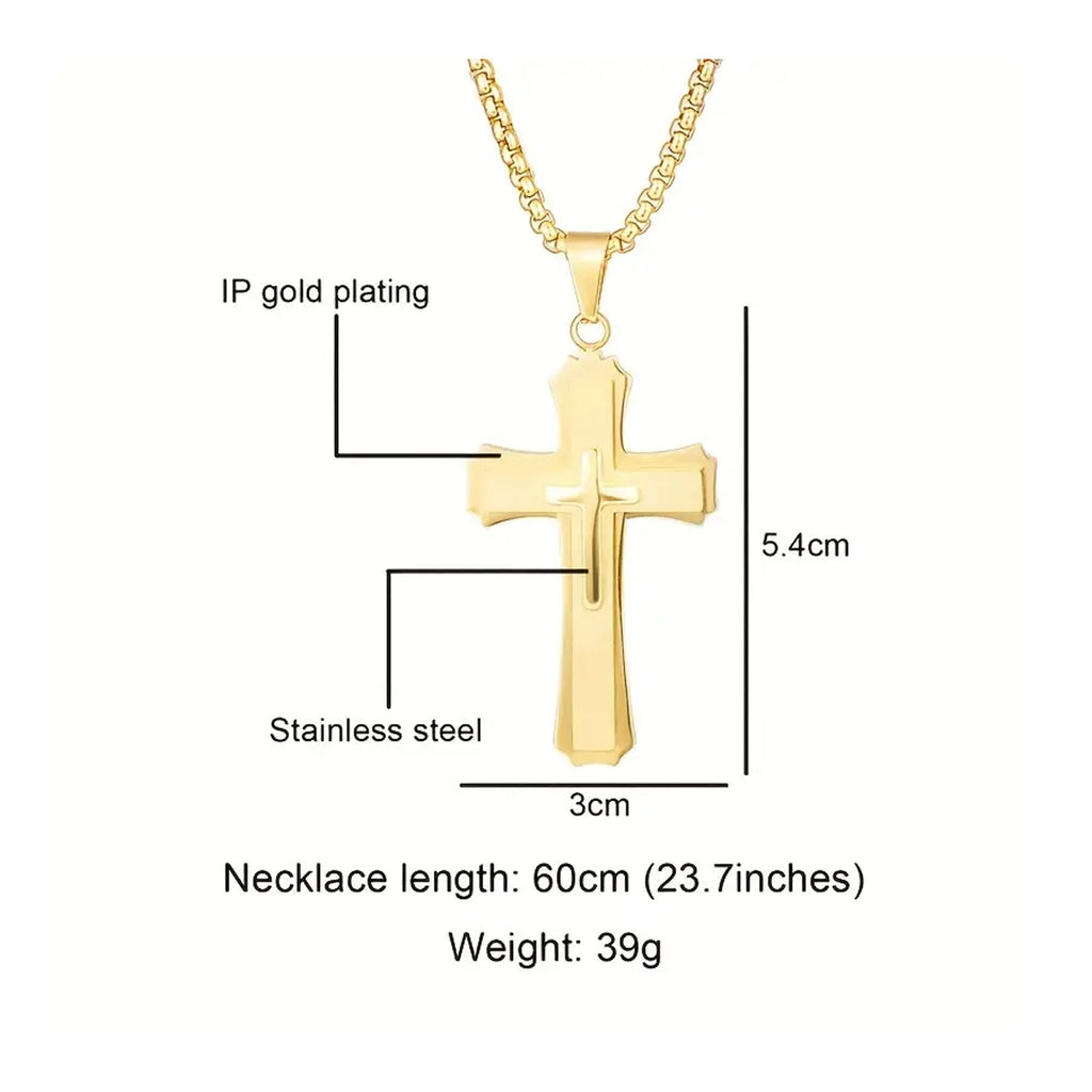 Personalized Stainless Steel Cross Necklace | Silver, Gold & Black | Custom Engraved Christian Gift