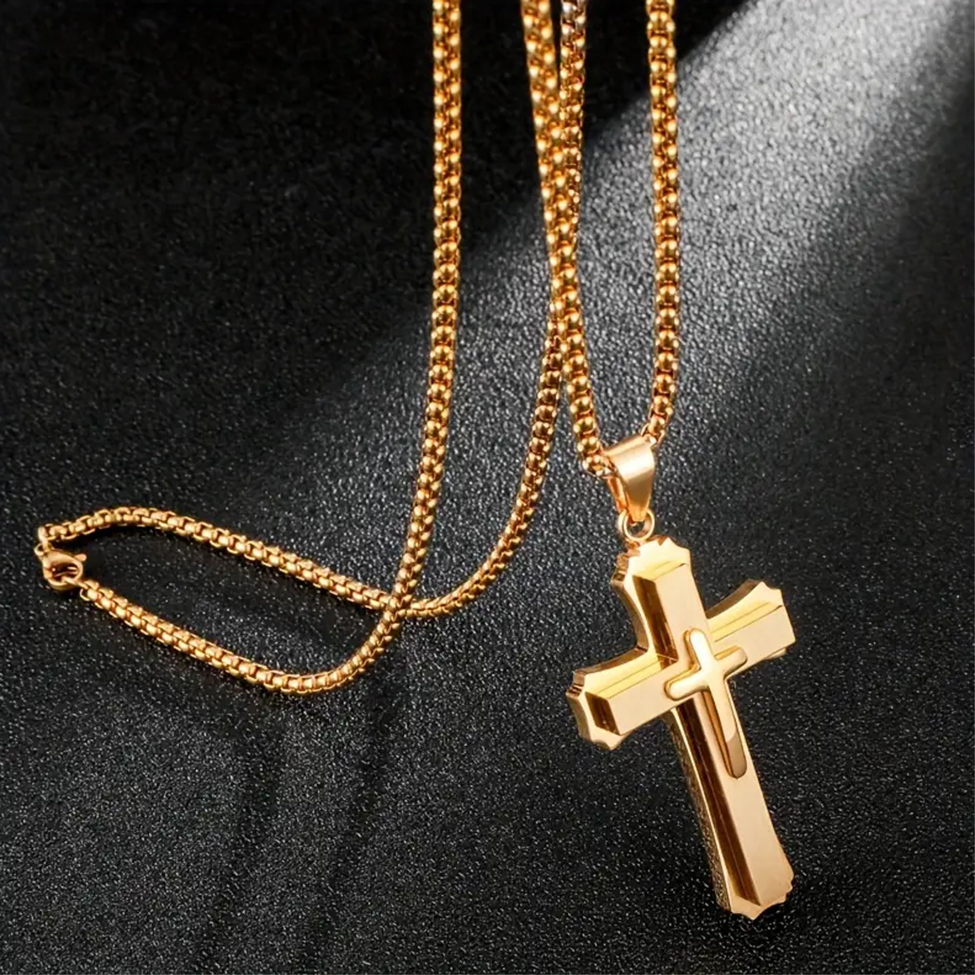 Personalized Stainless Steel Cross Necklace | Silver, Gold & Black | Custom Engraved Christian Gift