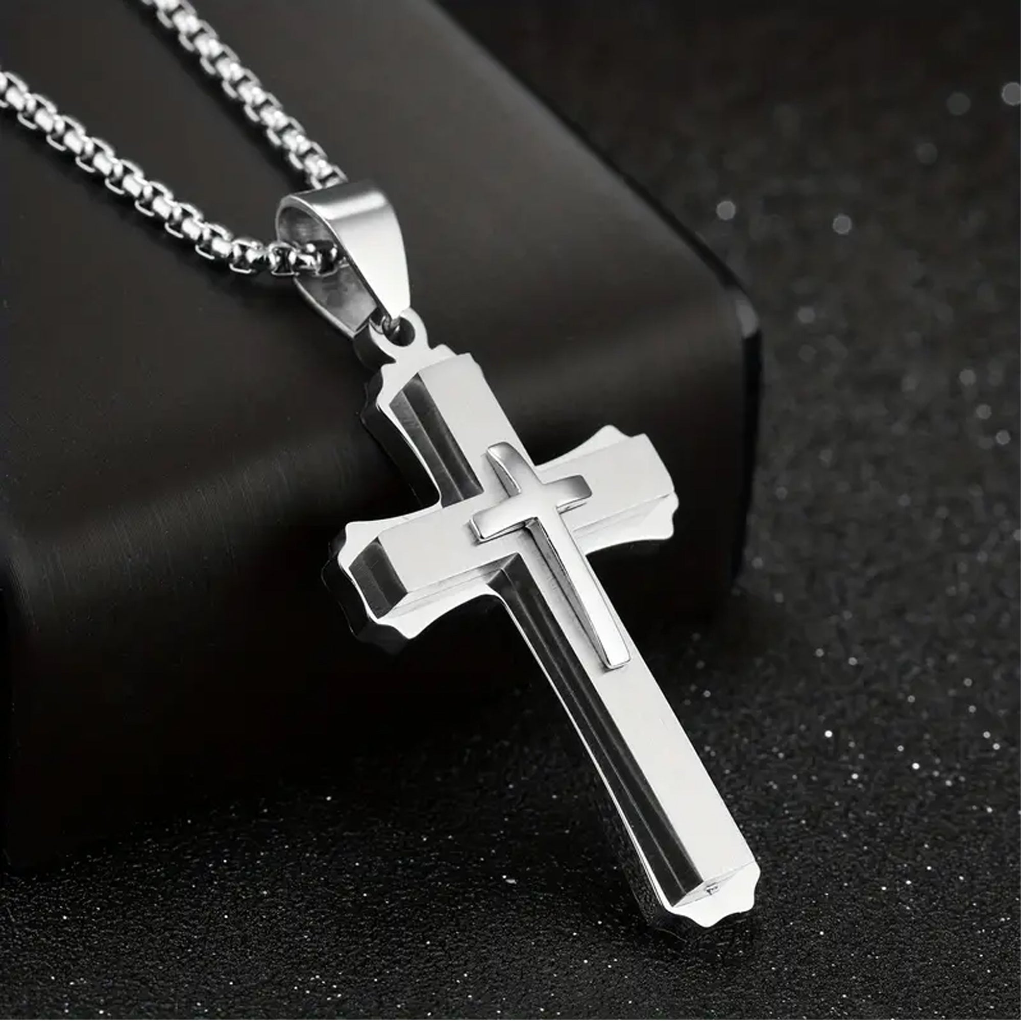 Personalized Stainless Steel Cross Necklace | Silver, Gold & Black | Custom Engraved Christian Gift