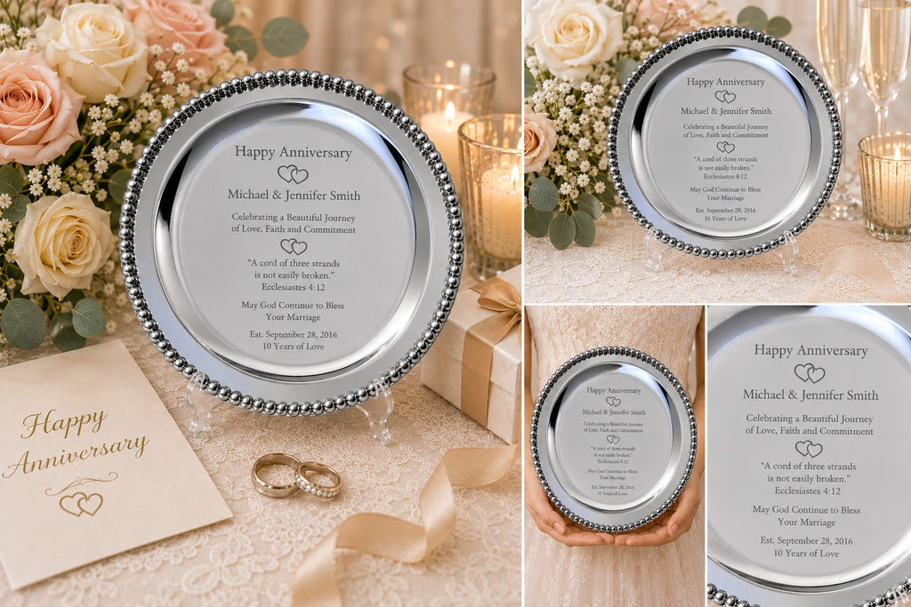 Personalized Round Silver Anniversary Tray – Engraved Keepsake Gift for Couple
