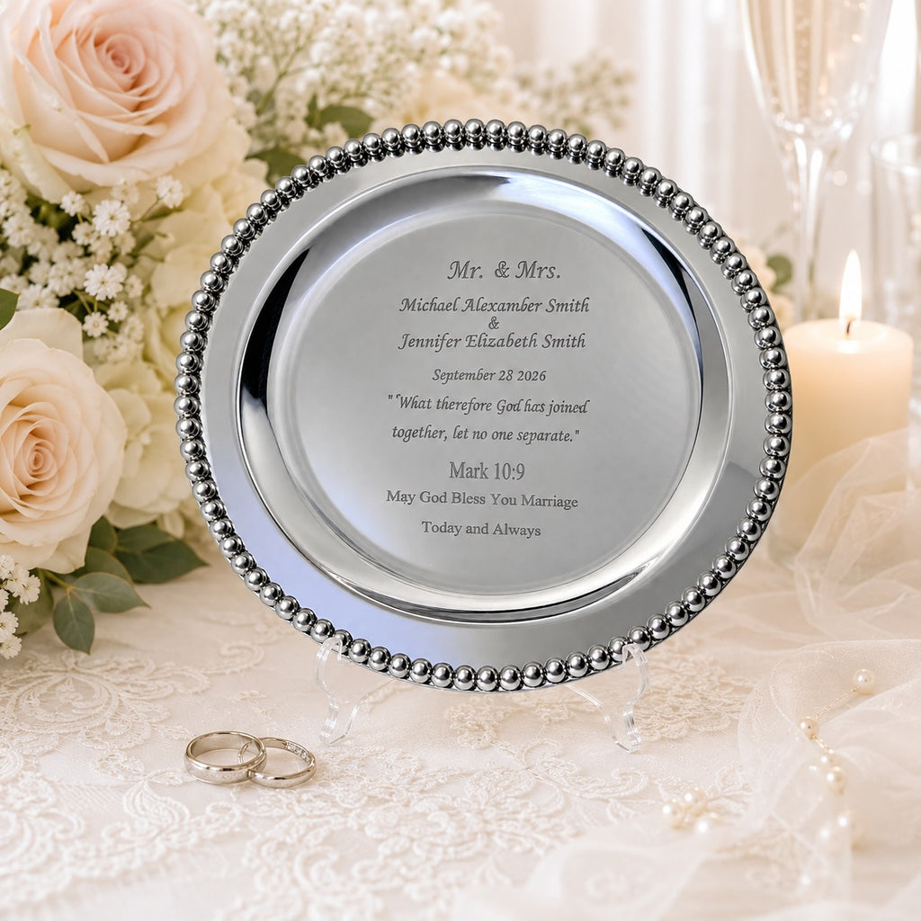 Personalized Round Silver Anniversary Tray – Engraved Keepsake Gift for Couple