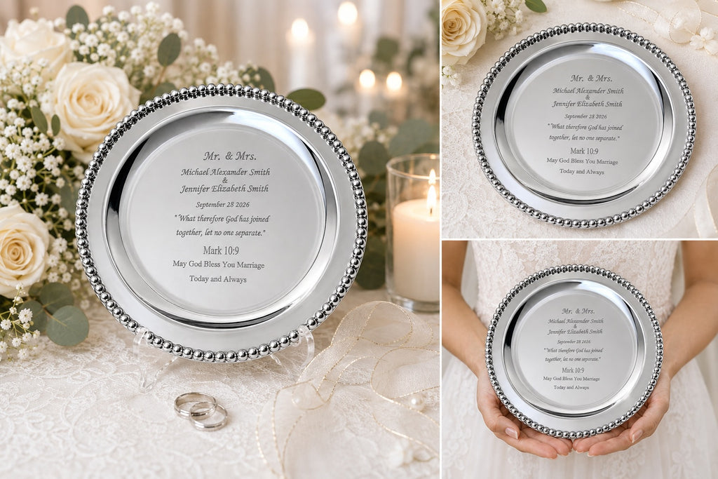 Personalized Round Silver Anniversary Tray – Engraved Keepsake Gift for Couple