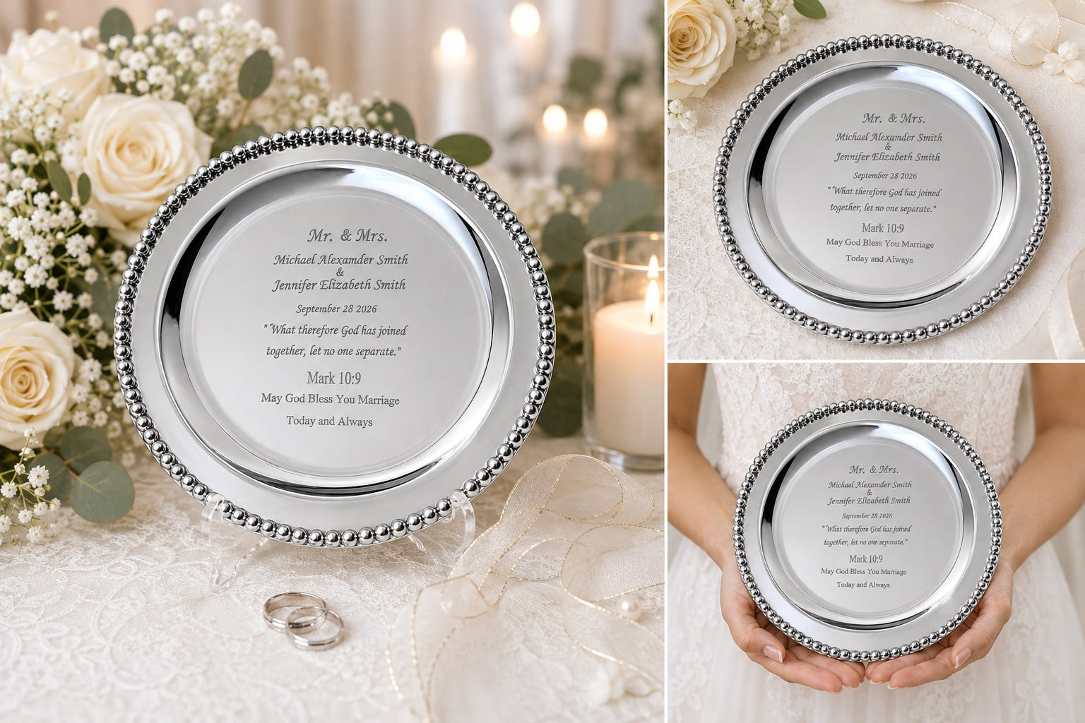 Personalized Round Silver Anniversary Tray – Engraved Keepsake Gift for Couple