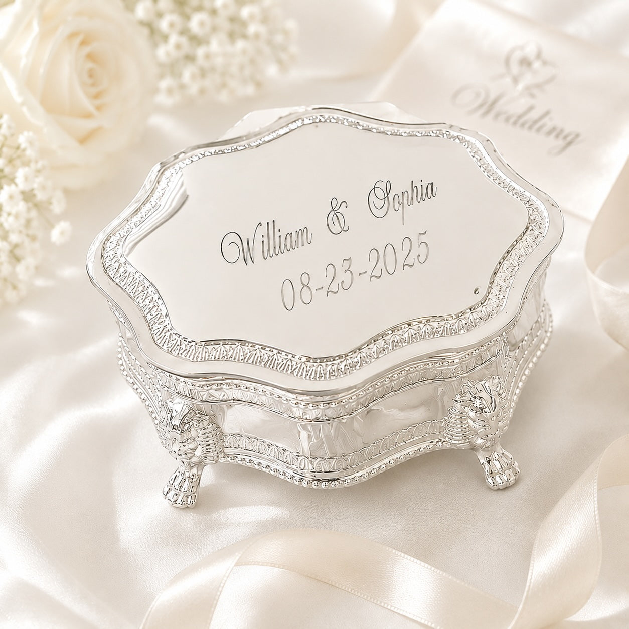 Personalized Victorian Silver Jewelry Box | Custom Engraved Keepsake Box | Vintage Jewelry Box Gift for Her