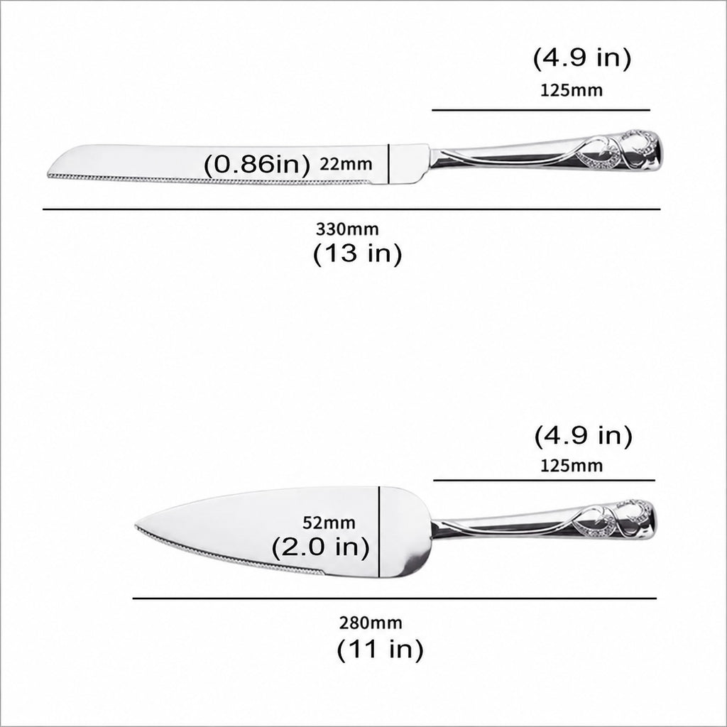 Personalized Silver Wedding Cake Knife and Server Set | Custom Engraved Cake Cutting Set | Wedding, Bridal Shower & Anniversary Gift