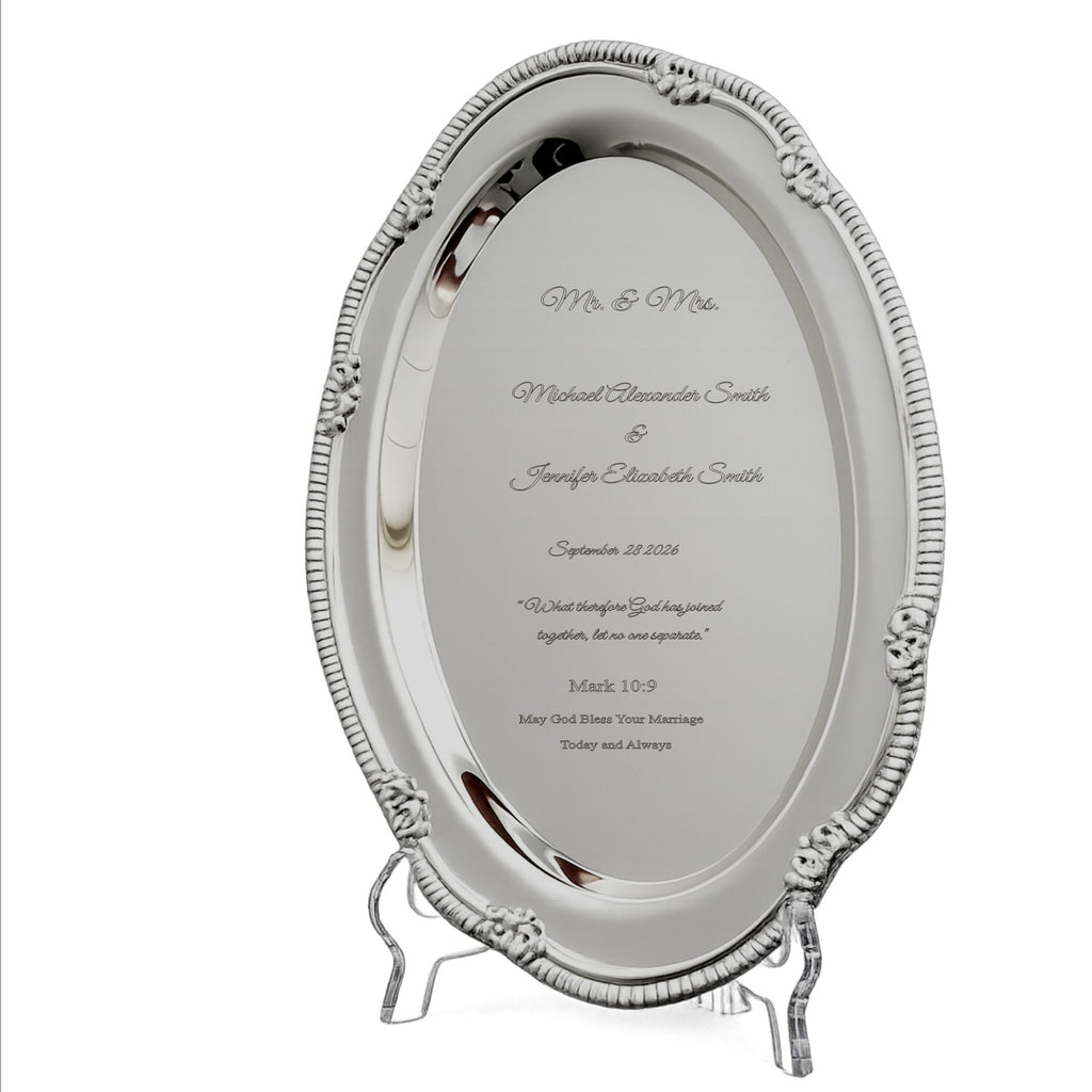 Personalized Silver Wedding Tray – Engraved Keepsake Gift for Couple