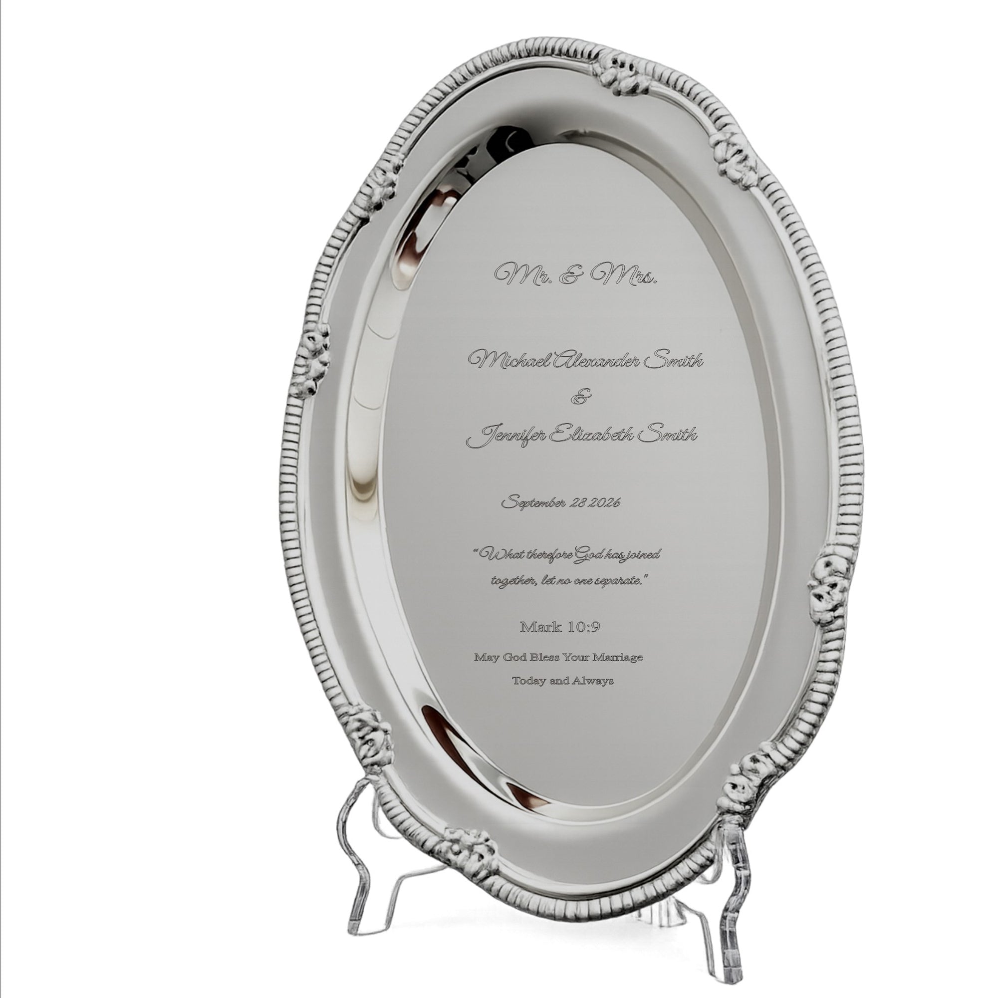 Personalized Silver Wedding Tray – Engraved Keepsake Gift for Couple