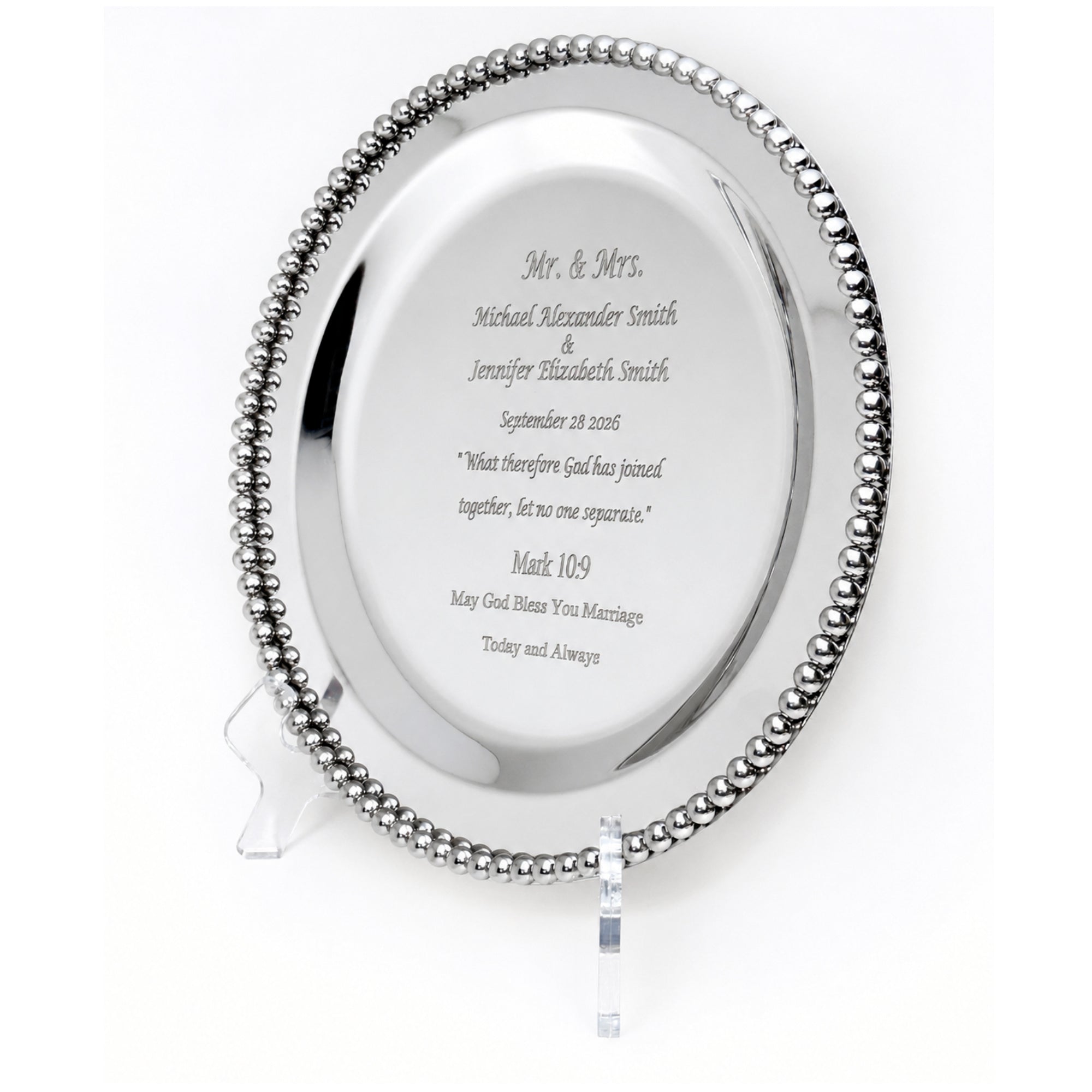 Personalized Round Silver Anniversary Tray – Engraved Keepsake Gift for Couple