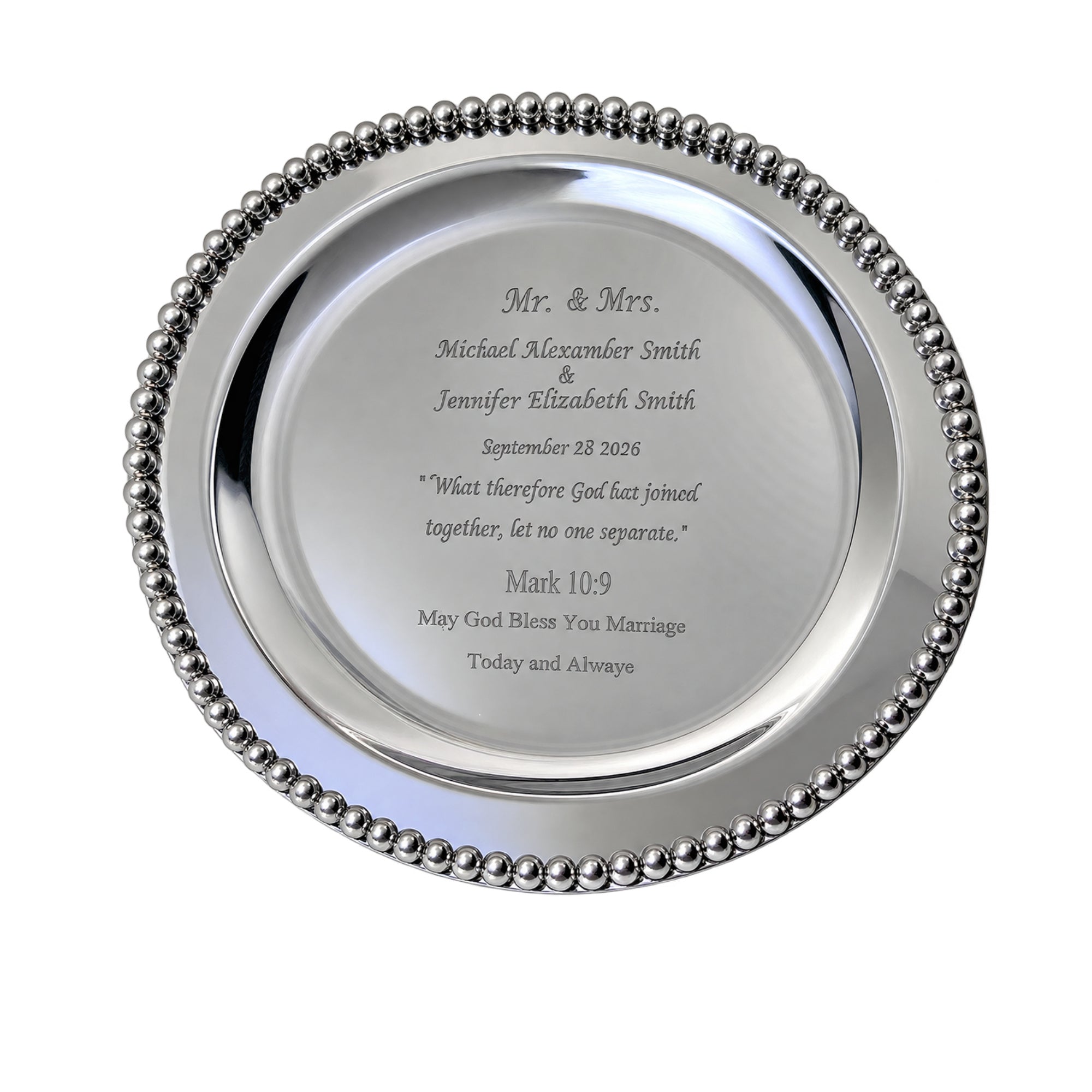 Personalized Round Silver Anniversary Tray – Engraved Keepsake Gift for Couple