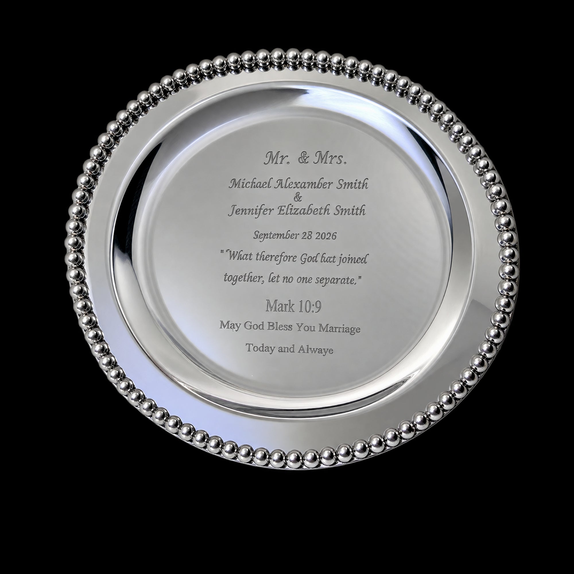 Personalized Round Silver Anniversary Tray – Engraved Keepsake Gift for Couple