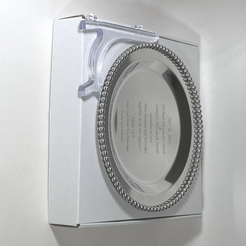 Personalized Round Silver Anniversary Tray – Engraved Keepsake Gift for Couple