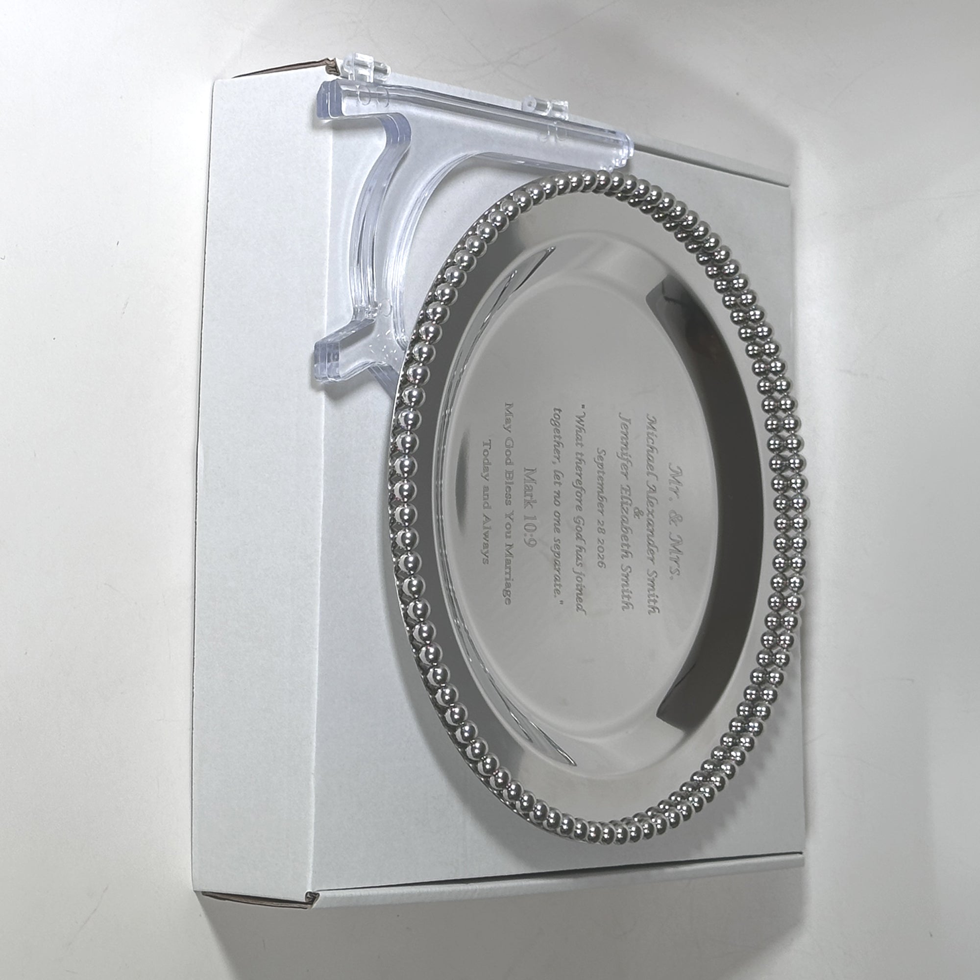 Personalized Round Silver Anniversary Tray – Engraved Keepsake Gift for Couple