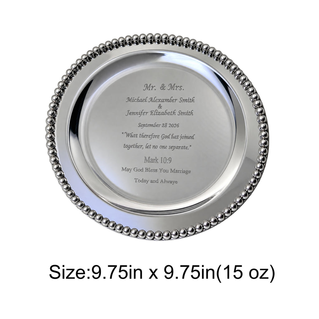 Personalized Round Silver Anniversary Tray – Engraved Keepsake Gift for Couple