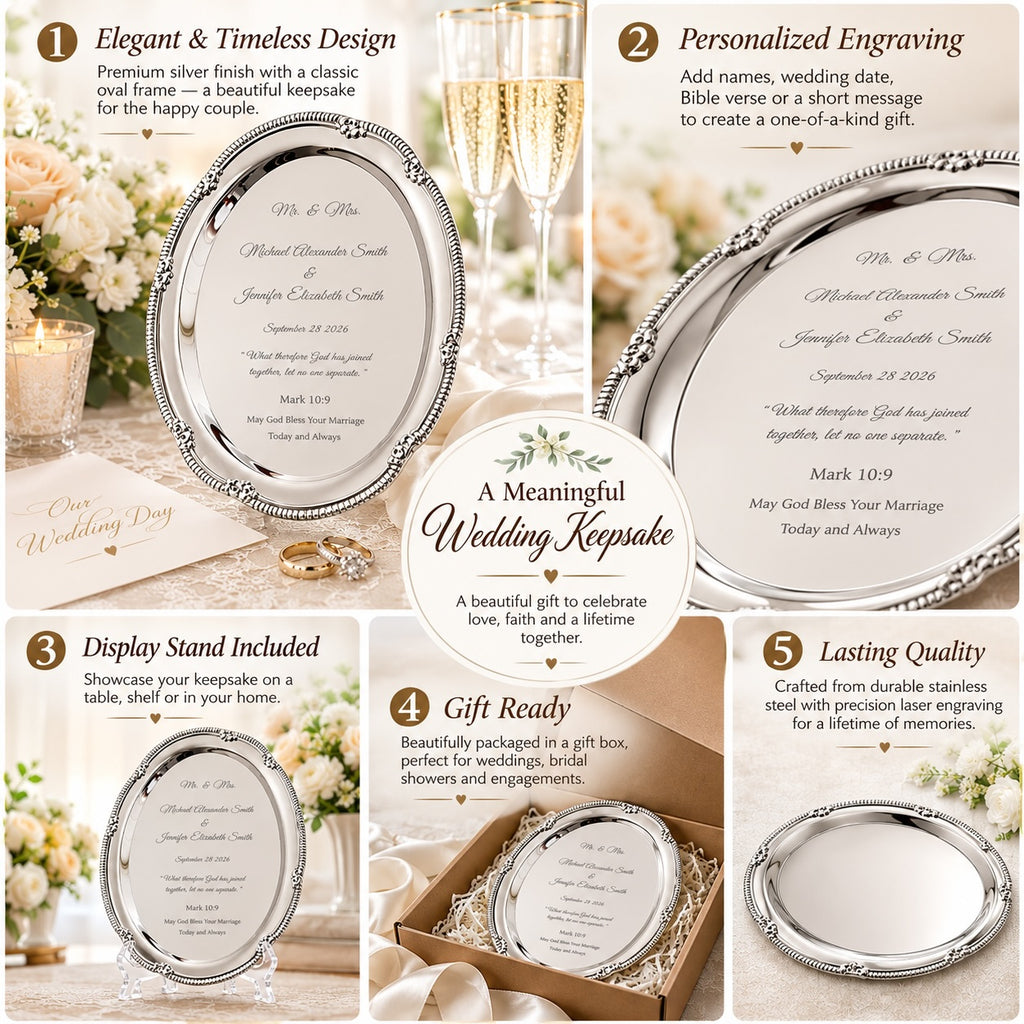Personalized Silver Wedding Tray – Engraved Keepsake Gift for Couple