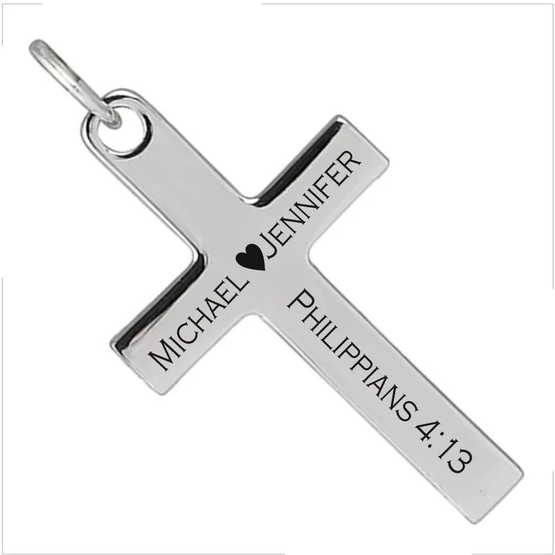 Custom Engraved 925 Sterling Silver Cross Necklace | Personalized Silver Cross Pendant | Christian Gift for Men & Women