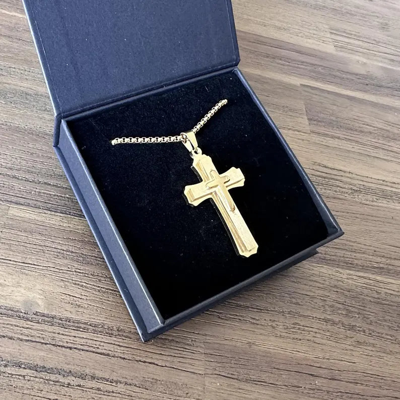 Personalized Stainless Steel Cross Necklace | Silver, Gold & Black | Custom Engraved Christian Gift