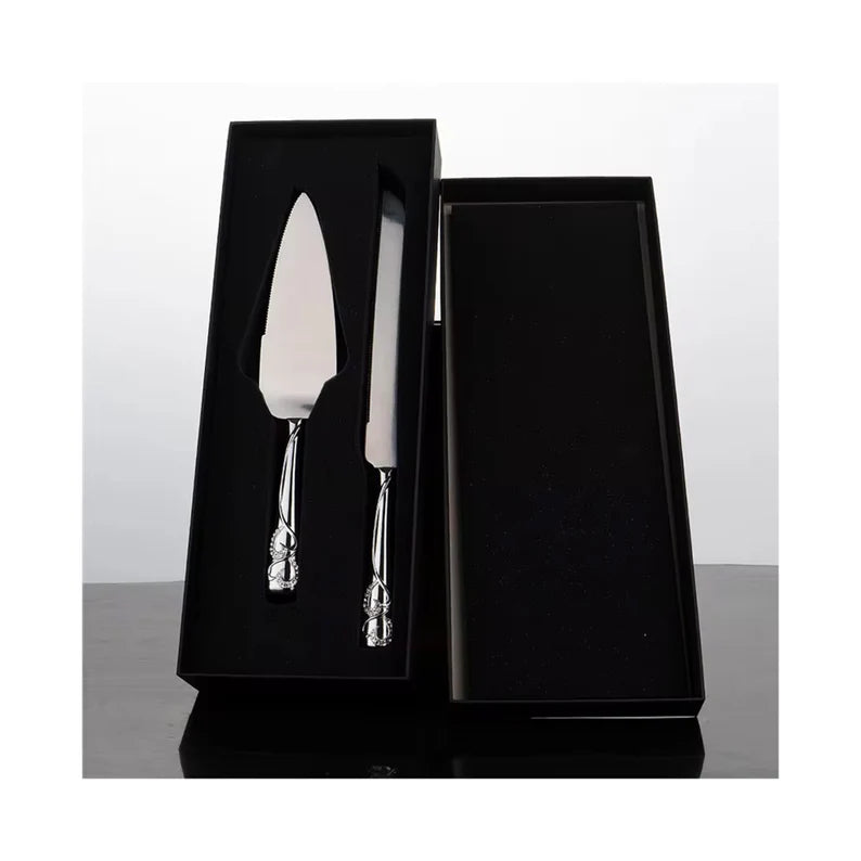 Personalized Silver Wedding Cake Knife and Server Set | Custom Engraved Cake Cutting Set | Wedding, Bridal Shower & Anniversary Gift