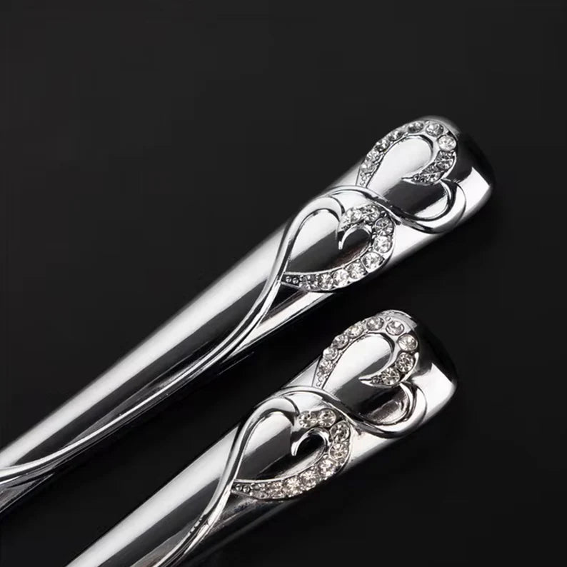 Personalized Silver Wedding Cake Knife and Server Set | Custom Engraved Cake Cutting Set | Wedding, Bridal Shower & Anniversary Gift