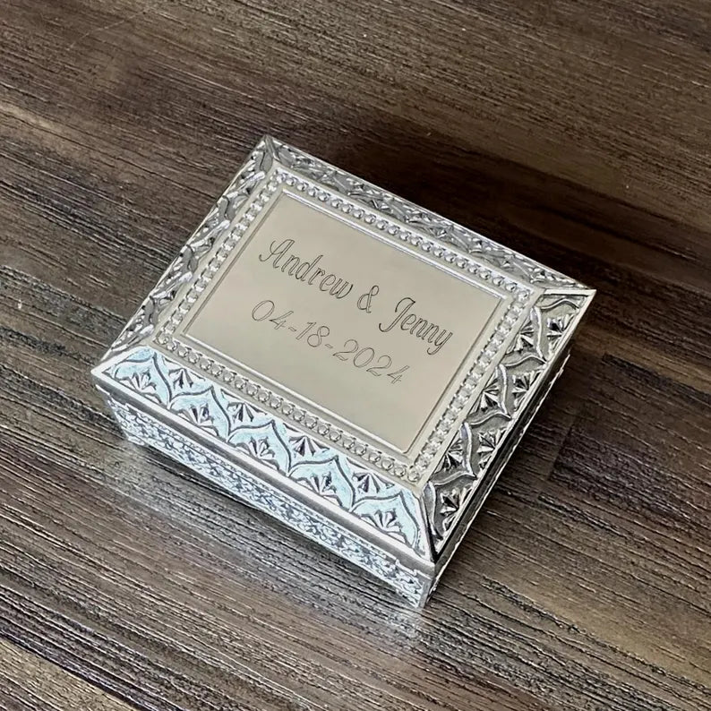 Personalized Anniversary Jewelry Box | Engraved Victorian Silver Keepsake Box | Custom Gift for Wife, Girlfriend & Her