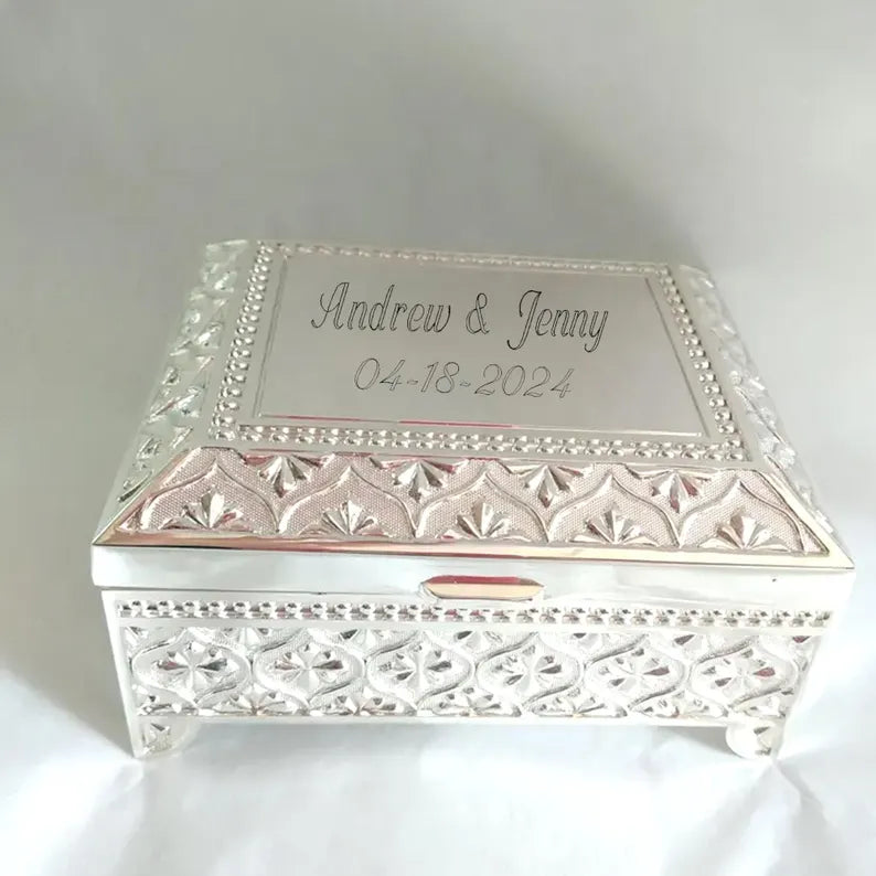 Personalized Anniversary Jewelry Box | Engraved Victorian Silver Keepsake Box | Custom Gift for Wife, Girlfriend & Her