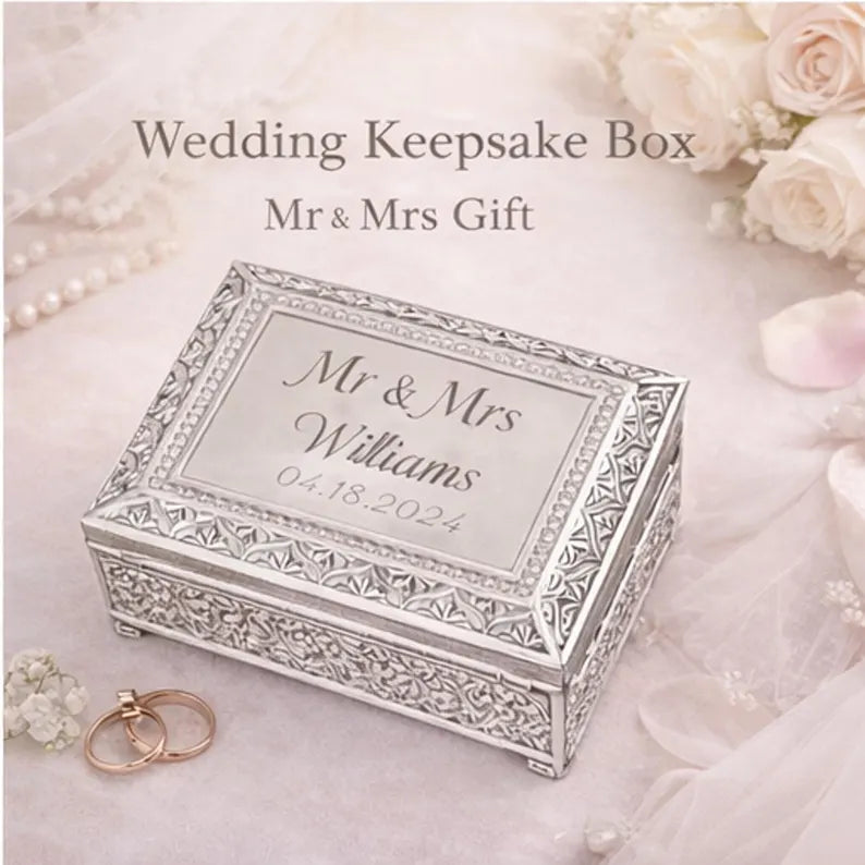 Personalized Anniversary Jewelry Box | Engraved Victorian Silver Keepsake Box | Custom Gift for Wife, Girlfriend & Her