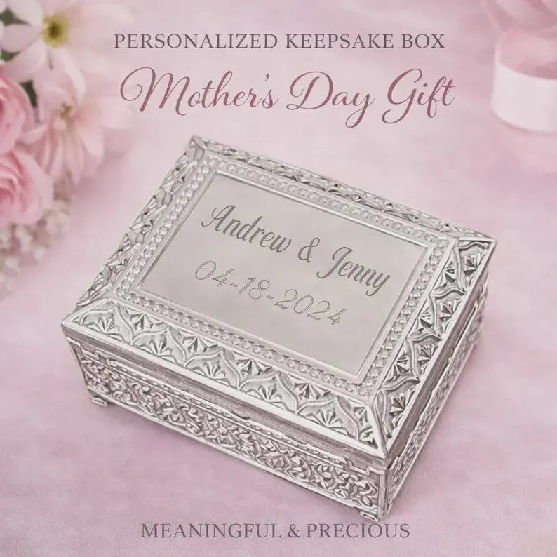 Personalized Anniversary Jewelry Box | Engraved Victorian Silver Keepsake Box | Custom Gift for Wife, Girlfriend & Her