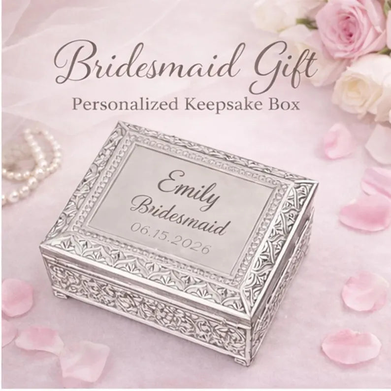 Personalized Anniversary Jewelry Box | Engraved Victorian Silver Keepsake Box | Custom Gift for Wife, Girlfriend & Her