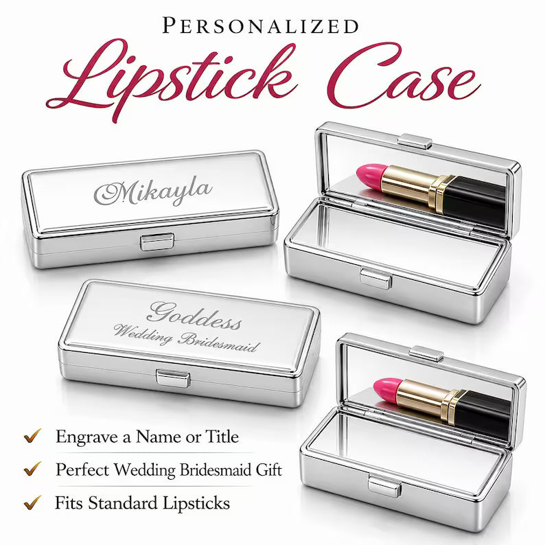 Personalized Lipstick Case with Mirror – Engraved Bridesmaid Gift