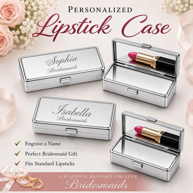 Personalized Lipstick Case with Mirror – Engraved Bridesmaid Gift
