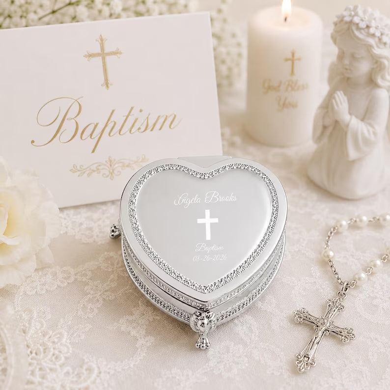 Personalized Silver Heart Jewelry Box | Custom Engraved Heart Keepsake Box | Wedding, Bridesmaid, Anniversary Gift